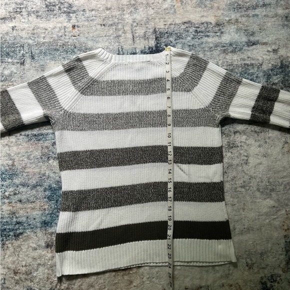 Vince Camuto Gray and White Striped Knit Sweater - Picture 6 of 6